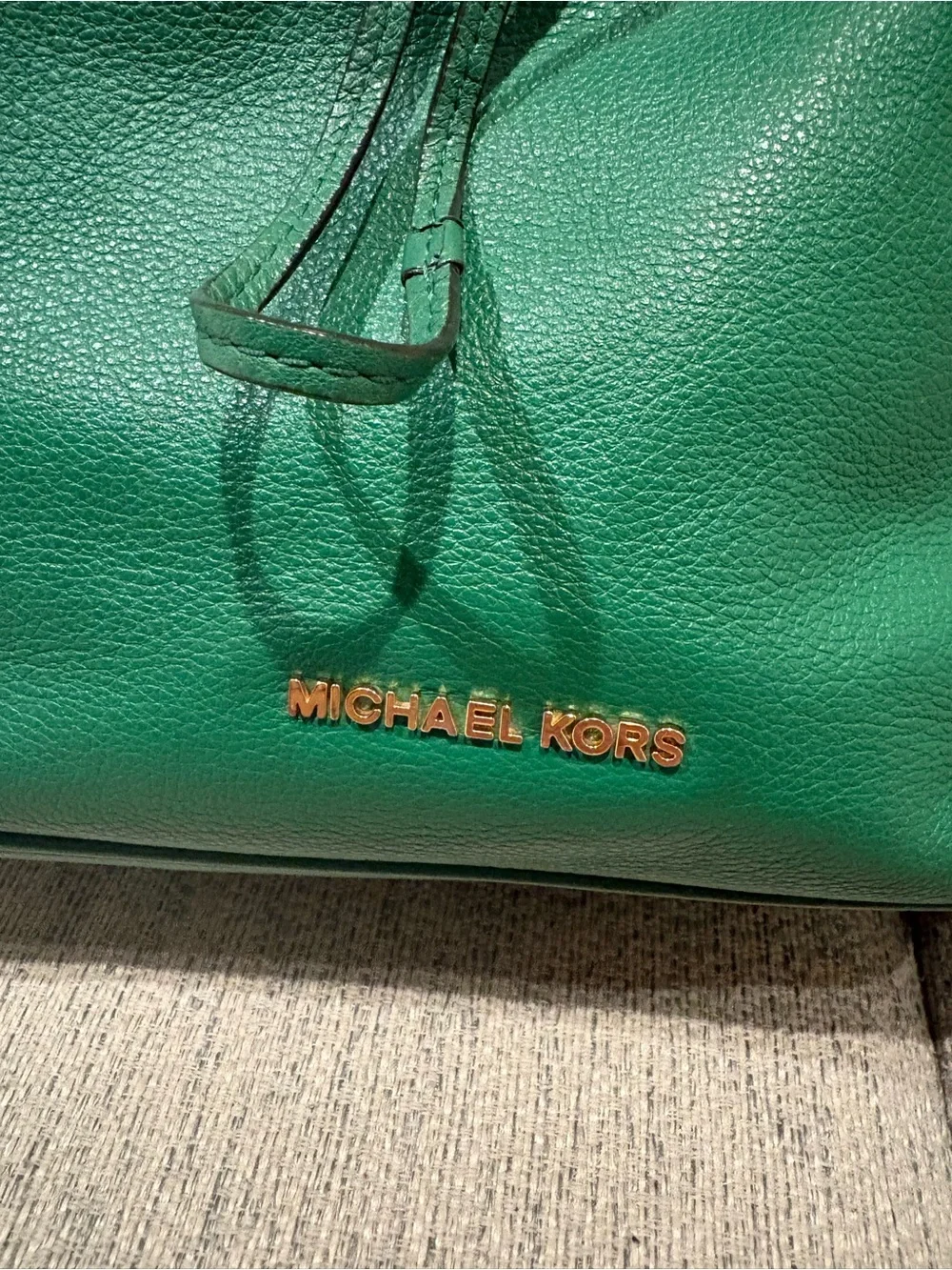 Michael Kors Emerald Green Pebbled Leather Drawstring Hobo